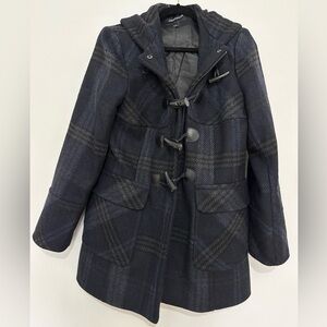 London fog coat jacket size large wool blend plaid long toggle buttons